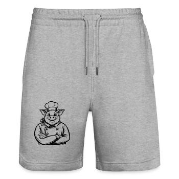 Chef Pig - Stanley/Stella Unisex Bio Joggingshorts Trainer  - Grau meliert - Vorne - Nik (191cm) & Marisol (170cm)