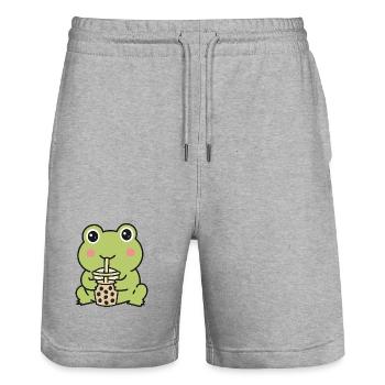 Süßer Kawaii-Frosch trinkt Bubble Tea Aufkleber - Stanley/Stella Unisex Bio Joggingshorts Trainer  - Grau meliert - Vorne - Nik (191cm) & Marisol (170cm)