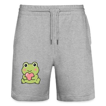 Süßer Kawaii-Frosch hält einen rosa Herzaufkleber - Stanley/Stella Unisex Bio Joggingshorts Trainer  - Grau meliert - Vorne - Nik (191cm) & Marisol (170cm)