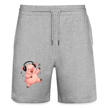 Schwein tanzt singt Bauer Bauernhof Musik - Stanley/Stella Unisex Bio Joggingshorts Trainer  - Grau meliert - Vorne - Nik (191cm) & Marisol (170cm)