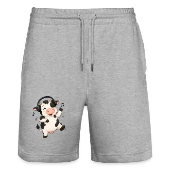 Kuh tanzt zur Musik Bauer Bauernhof - Stanley/Stella Unisex Bio Joggingshorts Trainer  - Grau meliert - Vorne - Nik (191cm) & Marisol (170cm)