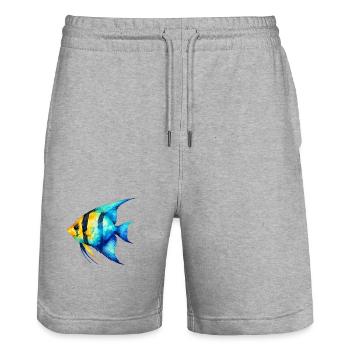 Aquarelle du Poisson jaune bleu - Short de jogging bio TRAINER Stanley/Stella unisexe - gris chiné - Devant - Nik (191cm) & Marisol (170cm)