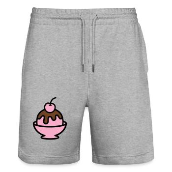 Sundae Cherry Artwork - Stanley/Stella Trainer Unisex Organic Jogging Shorts - heather grey - Front - Nik (191cm) & Marisol (170cm)