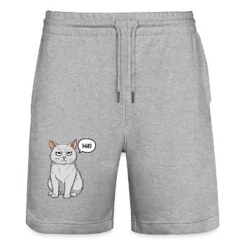 Grimmige Katze - einfach "Nö" - Stanley/Stella Unisex Bio Joggingshorts Trainer  - Grau meliert - Vorne - Nik (191cm) & Marisol (170cm)
