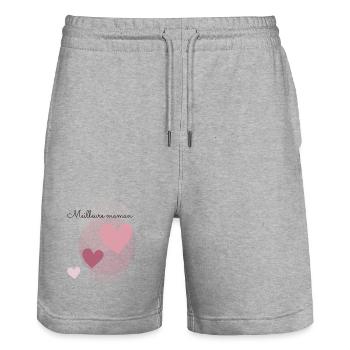 MAMAN. FÊTE DES MÈRES. COEUR. FÊTE. BONNE FÊTE - Short de jogging bio TRAINER Stanley/Stella unisexe - gris chiné - Devant - Nik (191cm) & Marisol (170cm)