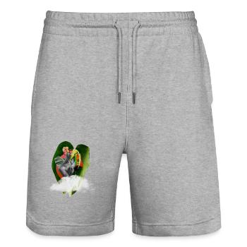 Surreal exotic collage with parrot and leaves - Stanley/Stella Trainer Unisex Organic Jogging Shorts - heather grey - Front - Nik (191cm) & Marisol (170cm)