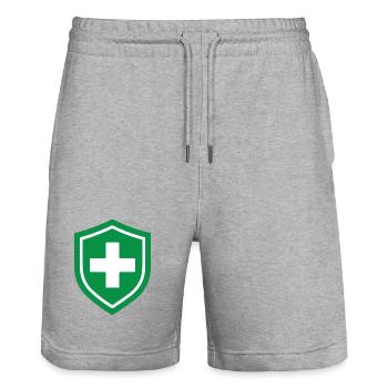 Bouclier de premiers secours Symptôme médical d’urgence médicale - Short de jogging bio TRAINER Stanley/Stella unisexe - gris chiné - Devant - Nik (191cm) & Marisol (170cm)