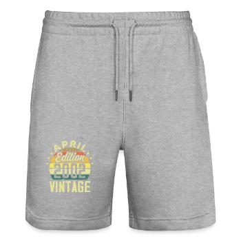 Millésime Avril 2002 - Cadeau Anniversaire 2002 - Short de jogging bio TRAINER Stanley/Stella unisexe - gris chiné - Devant - Nik (191cm) & Marisol (170cm)