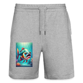 Seltsam aussehender gruseliger Fisch - Stanley/Stella Unisex Bio Joggingshorts Trainer  - Grau meliert - Vorne - Nik (191cm) & Marisol (170cm)