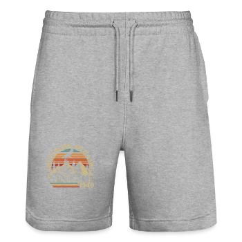 1940's Vintage 1940's Retro 1940's Anniversary Gift - Stanley/Stella Trainer Unisex Organic Jogging Shorts - heather grey - Front - Nik (191cm) & Marisol (170cm)