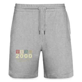 Vintage 2000 Original 2000 Anniversary Gift - Stanley/Stella Trainer Unisex Organic Jogging Shorts - heather grey - Front - Nik (191cm) & Marisol (170cm)