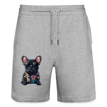 Buldog Français Chien Été - Short de jogging bio TRAINER Stanley/Stella unisexe - gris chiné - Devant - Nik (191cm) & Marisol (170cm)