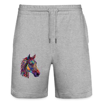 Falkenstein Thoroughbred Riding Statement - Stanley/Stella Trainer Unisex Organic Jogging Shorts - heather grey - Front - Nik (191cm) & Marisol (170cm)
