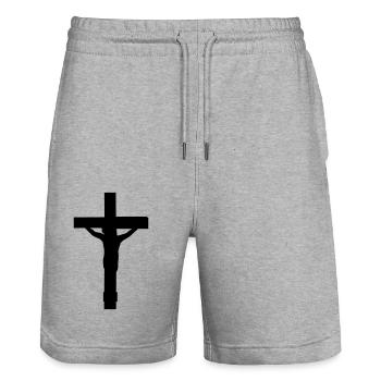 schwarz tot angenagelt kreuz symbol team crew freu - Stanley/Stella Unisex Bio Joggingshorts Trainer  - Grau meliert - Vorne - Nik (191cm) & Marisol (170cm)