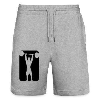 black sport club logo silhouette outline shadow st - Stanley/Stella Trainer Unisex Organic Jogging Shorts - heather grey - Front - Nik (191cm) & Marisol (170cm)