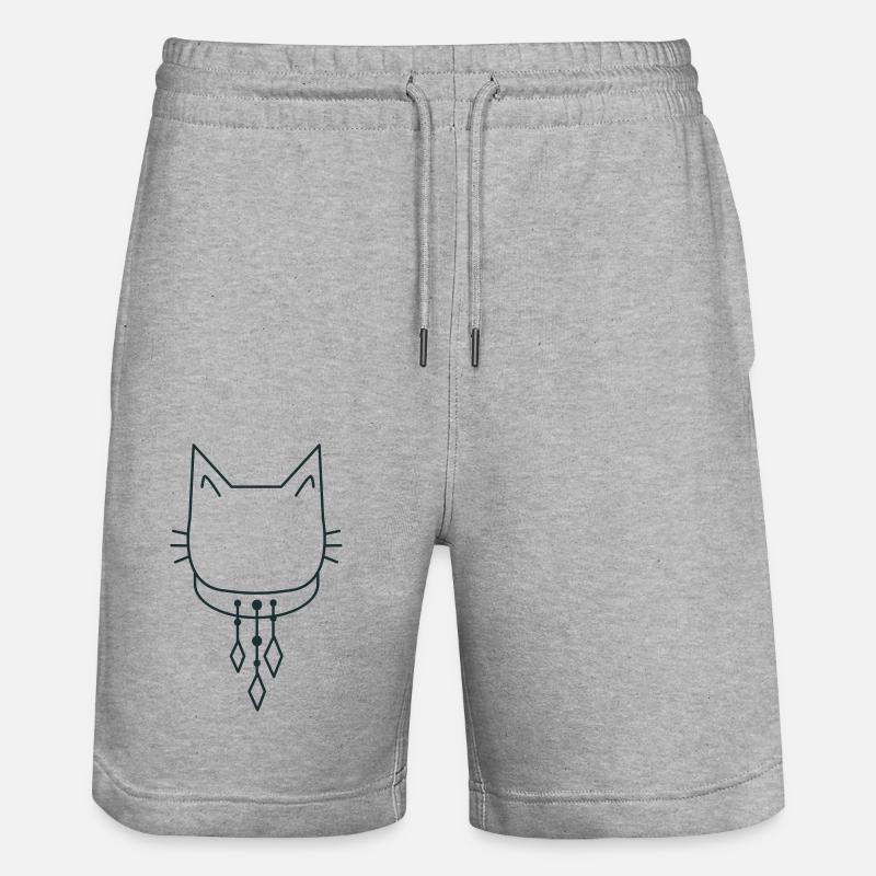 Cute cat with collar dangles - Stanley/Stella Trainer Unisex Organic Jogging Shorts - heather grey
