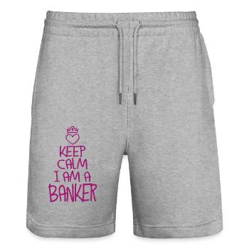 Keep Calm Bankkaufmann cool Bankkaufmann Geschenk - Stanley/Stella Unisex Bio Joggingshorts Trainer  - Grau meliert - Vorne - Nik (191cm) & Marisol (170cm)