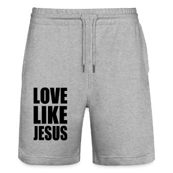 Love like jesus - Stanley/Stella Trainer Unisex Organic Jogging Shorts - heather grey - Front - Nik (191cm) & Marisol (170cm)