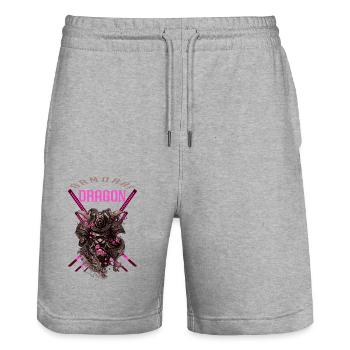 samurai dragon - Stanley/Stella Trainer Unisex Organic Jogging Shorts - heather grey - Front - Nik (191cm) & Marisol (170cm)