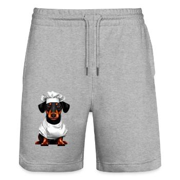 Teckel Restaurateur Chien Dachshund Chiot Chiens de cuisine - Short de jogging bio TRAINER Stanley/Stella unisexe - gris chiné - Devant - Nik (191cm) & Marisol (170cm)