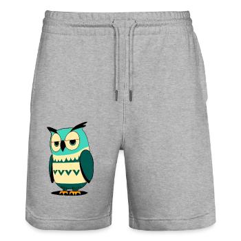 Hibou minimaliste en vert et bleu - Short de jogging bio TRAINER Stanley/Stella unisexe - gris chiné - Devant - Nik (191cm) & Marisol (170cm)