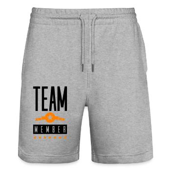 Team Member 2 - Stanley/Stella Trainer Unisex Organic Jogging Shorts - heather grey - Front - Nik (191cm) & Marisol (170cm)