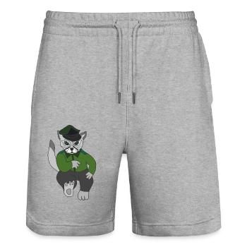 Gray cat in uniform - Stanley/Stella Trainer Unisex Organic Jogging Shorts - heather grey - Front - Nik (191cm) & Marisol (170cm)