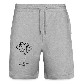 Family Schrift Herzblume - Stanley/Stella Unisex Bio Joggingshorts Trainer  - Grau meliert - Vorne - Nik (191cm) & Marisol (170cm)