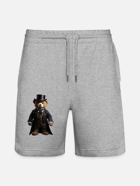 Plush bear in black tailcoat - Stanley/Stella Trainer Unisex Organic Jogging Shorts - heather grey