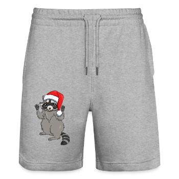Waschbär mit Weihnachtsmütze - Stanley/Stella Unisex Bio Joggingshorts Trainer  - Grau meliert - Vorne - Nik (191cm) & Marisol (170cm)