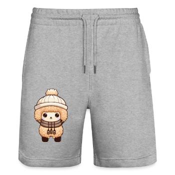 Alpaga Animal bébé Lama bande dessinée hiver - Short de jogging bio TRAINER Stanley/Stella unisexe - gris chiné - Devant - Nik (191cm) & Marisol (170cm)