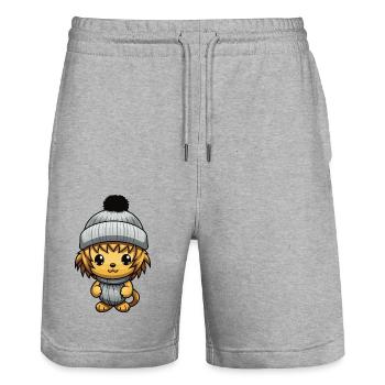 Lion Animal Bébé Bande Dessinée Hiver - Short de jogging bio TRAINER Stanley/Stella unisexe - gris chiné - Devant - Nik (191cm) & Marisol (170cm)
