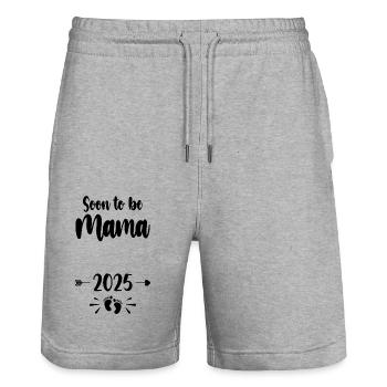 Mama Soon To Be Mom 2025 Mother Pregnant Kids Moth - Stanley/Stella Trainer Unisex Organic Jogging Shorts - heather grey - Front - Nik (191cm) & Marisol (170cm)