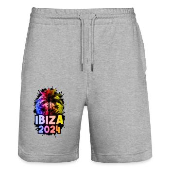 Ibiza 2024 Bunt Urlaub - Stanley/Stella Unisex Bio Joggingshorts Trainer  - Grau meliert - Vorne - Nik (191cm) & Marisol (170cm)