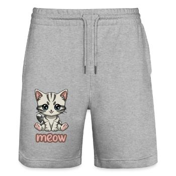 Sassy Kitten Meow - Adorable Feline Fun Tee - Stanley/Stella Trainer Unisex Organic Jogging Shorts - heather grey - Front - Nik (191cm) & Marisol (170cm)