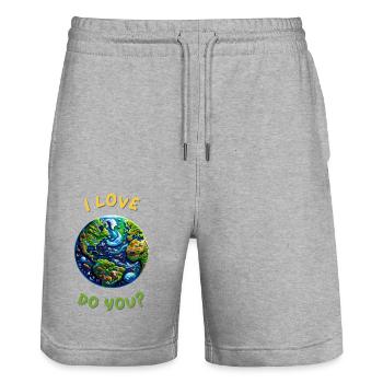 Ich liebe den Planeten Erde. Tun Sie? - Stanley/Stella Unisex Bio Joggingshorts Trainer  - Grau meliert - Vorne - Nik (191cm) & Marisol (170cm)