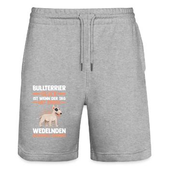 Hund Bullterrier - Stanley/Stella Unisex Bio Joggingshorts Trainer  - Grau meliert - Vorne - Nik (191cm) & Marisol (170cm)