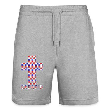 Kroatien Kreuz Flagge Patriotismus Vintage Ruhm Haar - Stanley/Stella Unisex Bio Joggingshorts Trainer  - Grau meliert - Vorne - Nik (191cm) & Marisol (170cm)