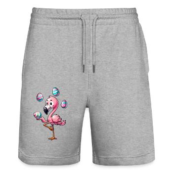 Flamingo Juggling Easter Eggs Easter Festival - Stanley/Stella Trainer Unisex Organic Jogging Shorts - heather grey - Front - Nik (191cm) & Marisol (170cm)