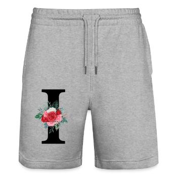 Lettre i floral rouge - Short de jogging bio TRAINER Stanley/Stella unisexe - gris chiné - Devant - Nik (191cm) & Marisol (170cm)