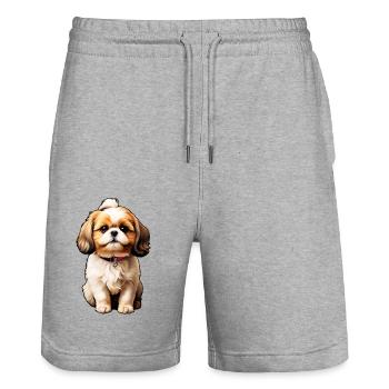 Shih Tzu sucré - Short de jogging bio TRAINER Stanley/Stella unisexe - gris chiné - Devant - Nik (191cm) & Marisol (170cm)