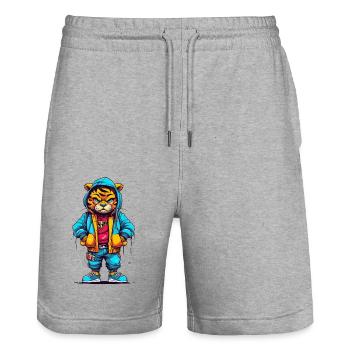 Bunter Tiger Hip Hop Style - Stanley/Stella Unisex Bio Joggingshorts Trainer  - Grau meliert - Vorne - Nik (191cm) & Marisol (170cm)