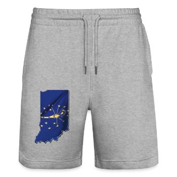 Drapeau de l’État de l’Indiana sur la carte de l’État de l’Indiana - Short de jogging bio TRAINER Stanley/Stella unisexe - gris chiné - Devant - Nik (191cm) & Marisol (170cm)