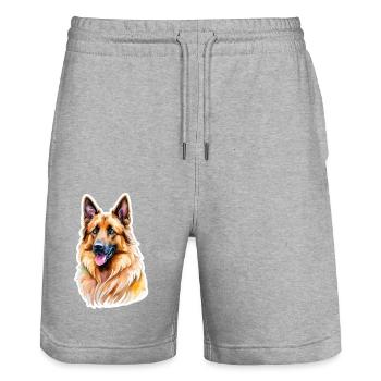 Belgian Shepherd Watercolor - Stanley/Stella Trainer Unisex Organic Jogging Shorts - heather grey - Front - Nik (191cm) & Marisol (170cm)