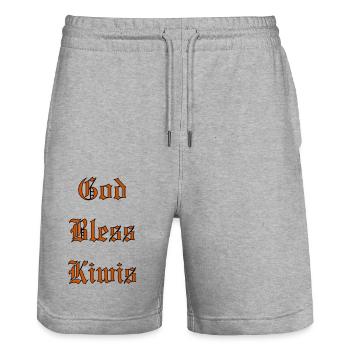 GodBlessKiwis - Stanley/Stella Unisex Bio Joggingshorts Trainer  - Grau meliert - Vorne - Nik (191cm) & Marisol (170cm)
