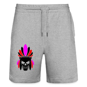 indianer skull - Stanley/Stella Unisex Bio Joggingshorts Trainer  - Grau meliert - Vorne - Nik (191cm) & Marisol (170cm)
