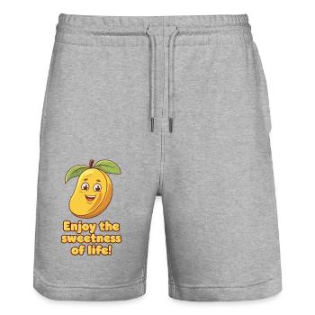 GENIESSEN SIE DIE SÜSSE DES LEBENS - Stanley/Stella Unisex Bio Joggingshorts Trainer  - Grau meliert - Vorne - Nik (191cm) & Marisol (170cm)