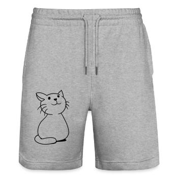 chat mignon a l’air heureux souriant chaton amusant - Short de jogging bio TRAINER Stanley/Stella unisexe - gris chiné - Devant - Nik (191cm) & Marisol (170cm)