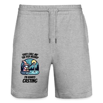 The fish wizard - Always casting - Stanley/Stella Trainer Unisex Organic Jogging Shorts - heather grey - Front - Nik (191cm) & Marisol (170cm)