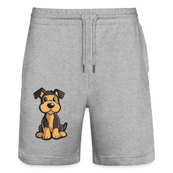 Airedale Terrier Hund Comic Niedlich - Stanley/Stella Unisex Bio Joggingshorts Trainer  - Grau meliert - Vorne - Nik (191cm) & Marisol (170cm)